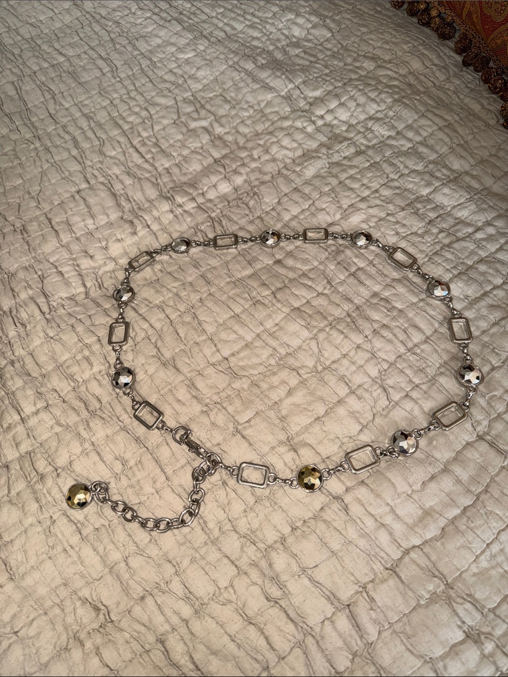 Silver-Tone Chain Belt with large Faceted gold and silver Bead Accents